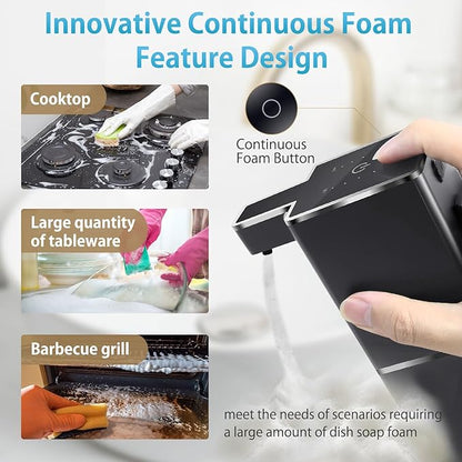 Automatic Foaming Soap Dispenser Touchless 380ml/12.8oz Rechargeable Hand Soap Dispenser Wall Mounted 4 Levels Adjustable Foam Soap Pump for Bathroom Kitchen Dish Soap