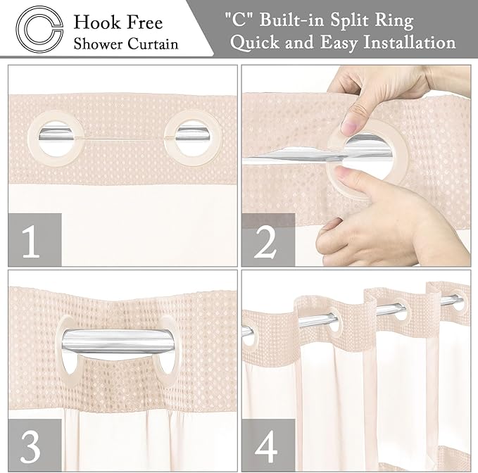 Gibelle Stall Small Shower Curtain 36x74, Waffle Weave Shower Curtain with Snap-in Fabric Liner Set, No Hooks Needed, Hotel Style with Mesh Top Window, Blush Pink
