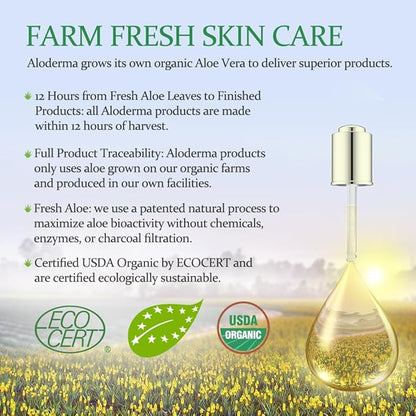 Aloderma Organic Aloe Vera Gel for Face Made within 12 Hours of Harvest, 96% Pure Aloe Vera Gel for Skin, Scalp, & Hair, Soothing Aloe Face Moisturizer, Multipurpose, Hydrating Aloe Gel, 7oz, 3-Pack