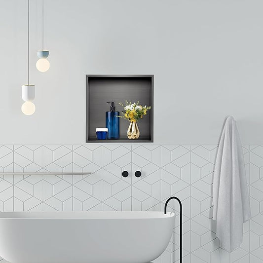 12x12 Shower Niche Insert Tile Ready, Stainless Steel Brushed Black Recessed Wall Cabinet, Waterproof Wall Niche for Shower Wall, No Tile Needed Storage Organizer