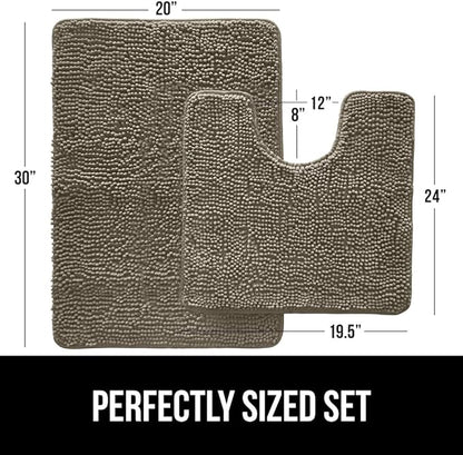 GORILLA GRIP Bathroom Rug Sets, Soft Chenille 2 Piece Area Rugs Set, Toilet Base Mat and 30x20 Carpet, Absorbent Microfiber Washable Mats Dry Quickly, Home Décor and Bath Room Accessories, Latte