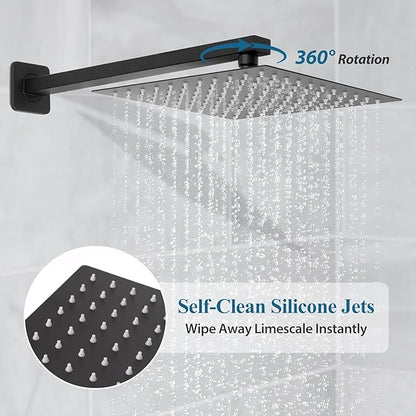 12 Inch Shower Head Set With Valve, Shower Faucet Set With Tub Spout, Rain Shower System, Black Shower Head And Handle Set, Ceiling Mount Shower Trim System