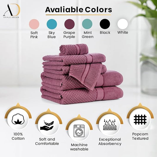 Ample Decor Washcloth Set of 200 Grape Purple 100% Cotton - Qucik Dry Popcorn Textured - Mulaayam Collection - 12 X 12 Inch