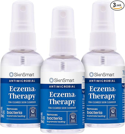 SkinSmart Antimicrobial Eczema Therapy with Hypochlorous Acid, Safely Removes Bacteria so Skin Can Heal, for Adults, Kids and Seniors, Travel Size 2 Ounce Clear Spray (Pack of 3)