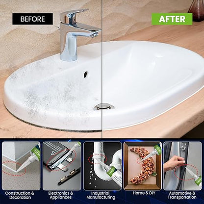 RTV Silicone Sealant Waterproof Seal & Caulk All-Purpose Adhesive Stronger Adhesion, Shrink & Crack Proof Caulking Sealer for Car, Kitchen, Window, Bathroom, Door - Grey 3.4 Fl. Oz.