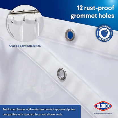 CLOROX Shower Curtain Liner, Premium Medium-Weight Durable Waterproof 6g PEVA for Bathroom with Weighted Magnets, Extra Long 72" x 78", Clear 1 Pack