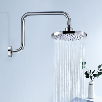 13 Inch S shaped Shower Arm,Stainless Steel Wall-Mounted High Rise Shower Head Extension Arm with Flange，Chrome,10Z1MK