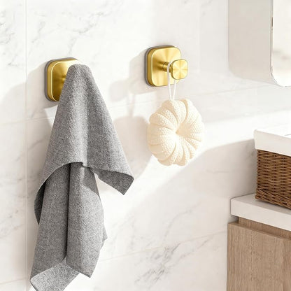 Shower Hooks for Inside Shower,Reusable Suction Cup Hooks for Glass Window,Mirror,Removable Towel Hooks for Bathroom,2 Pack(Gold)