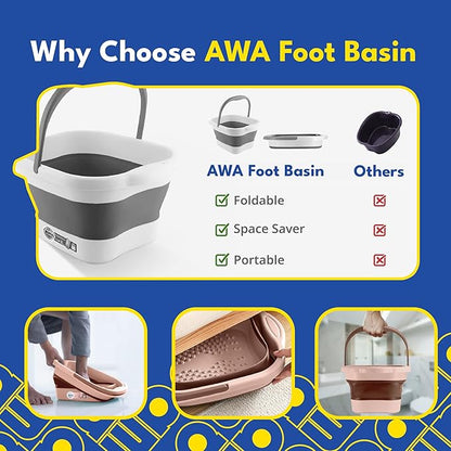 Foot Soaking Tub for Soaking Feet, Collapsible Foot Tub, Foot Bath Soak Tub with Massage Nodes, Large Pedicure Foot Spa Bucket, Portable Foot Soaker Container for Foot Care Routine at Home