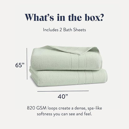 Brooklinen Super-Plush Turkish Cotton Bath Sheets - Set of 2 - Cotton, 820 GSM, Highly Absorbent, Machine Washable, Perfect for Home & Bathroom (40" x 65", Aloe Green)