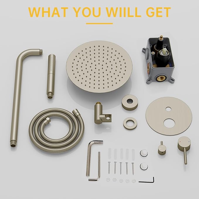 BESy Shower System with 10 Inch Round Rain Shower Head and Handheld Wall Mounted, High Pressure Rainfall Shower Faucet Fixture Combo Set with 2 in 1 Handheld Showerhead for Bathroom, Brushed Nickel