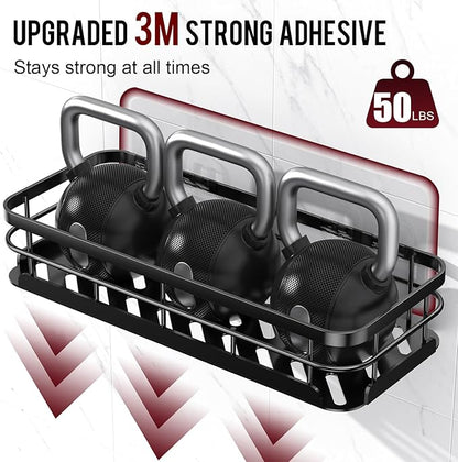 Large Capacity Shower Caddy, Heavy-Duty Adhesive Shower Organizers with Custom Aesthetic Design Soap, No Drilling Corner Shower Shelves, 5 Hooks for Bathroom Accessories, 3 Pack