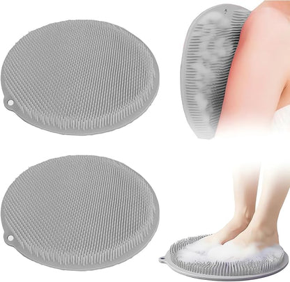 2 Pack Shower Foot Scrubber & Shower Back Scrubber Wall Mounted with Delicate Brush,Gentle Exfoliation Silicone Foot Scrubber for Shower,Non-Slip Back Washer for Shower(Grey and Grey)