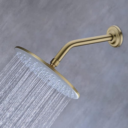 9 Inch Angled Shower Arm with Flange,Wall-Mounted Heavy Duty Stainless Steel, Shower Head Extension Extender Pipe Arm, For Fixed Bathroom Shower Head,Brushed Gold