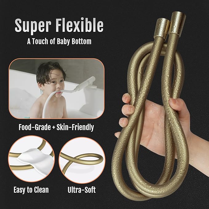 Shower Hose, Food-Grade Silicone Shower Hose Attachment for Handheld Shower Head, Kink-Free Shower Head Hose Extension Extra Long, Shower Hose Replacement with Premium Brass, 70 Inches, Gold