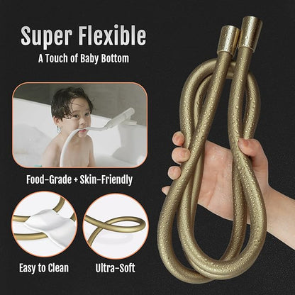 Shower Hose, Food-Grade Silicone Shower Hose Attachment for Handheld Shower Head, Kink-Free Shower Head Hose Extension Extra Long, Shower Hose Replacement with Premium Brass, 70 Inches, Gold