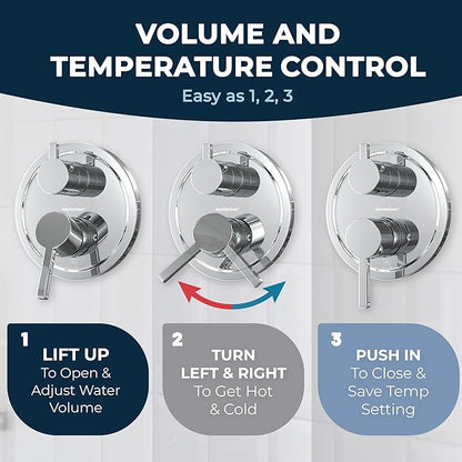 HammerHead Showers Solid Metal Shower Valve and Trim Kit, Two-Handle Volume and Temperature Control with Integrated Diverter, Pressure Balance Rough-In Valve Included, Chrome