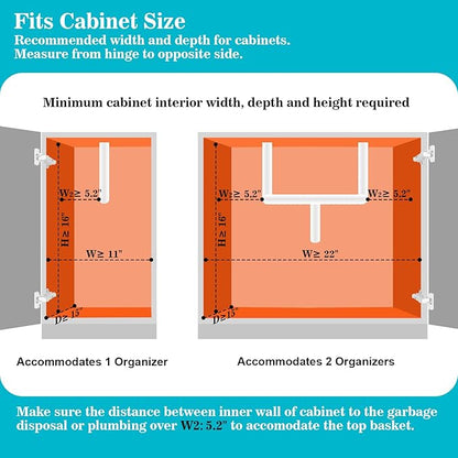 REALINN Under Sink Organizer, Pull Out Cabinet Organizer Slide Out Sink Shelf Cabinet Storage Shelves, Storages for Kitchen Bathroom, Black, 2 Pack