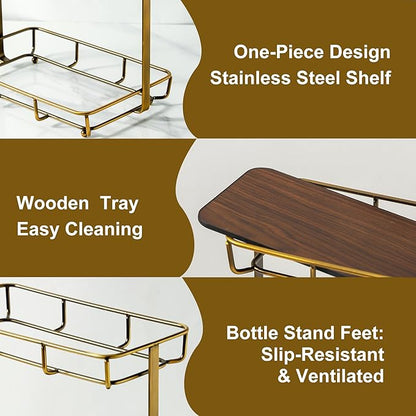 Bathroom Organizer Countertop Perfume Organizer Makeup Organizer Cosmetics Storage Display Rack Vanity Tray Dresser Stainless Steel Gold Shelf Wooden Tray