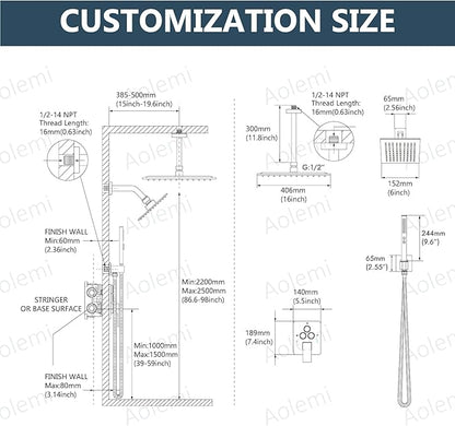 Aolemi Shower Faucet Set Ceiling Mount Shower System Rough-in Valve and Shower Trim Kit 16 and 6 Inch Dual Shower Head 2 in 1 Handheld Spray Push Button Diverter Brushed Nickel