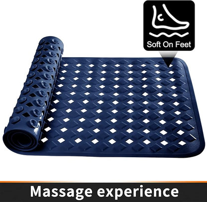 Yimobra Non Slip Bath Mat, Super Strong Suction Cups,34.5"x15.5"Long Tub Mat with Drain Holes, Machine Washable Fast Draining Shower Mats, Bathroom Essentials,Navy Blue