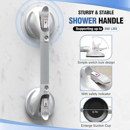 DAILYLIFE Grab Bars for Bathtubs and Showers, 21 inch Shower Handles for Elderly Suction, 300lbs Safety Shower Grab bar for Seniors and Elderly, White (1 Pack)