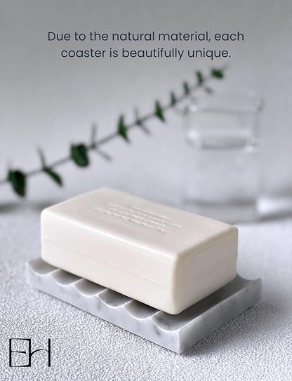 Marble Soap Dish - Soap Dish for Shower, Shower Bar Soap Holder, Real Marble Bathroom Tray, Decorative Stone Soap Dish with Drainage (Calacatta White, Sharp Wave)