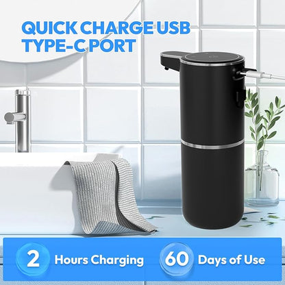 Automatic Foaming Soap Dispenser,Touchless Foam Soap Dispenser,12.8oz Rechargeabled Wall Mounted Smart for Bathroom and Kitchen Dish Soap,Easy for Toddlers(Black)