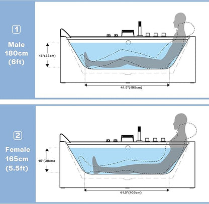 Empava 67" x 30" Whirlpool Tub,750W Acrylic Jetted Bathtub with 11 Jets,Hydromassage with Chromatherapy,3-Side Apron,67 Gallons,ETL Certified