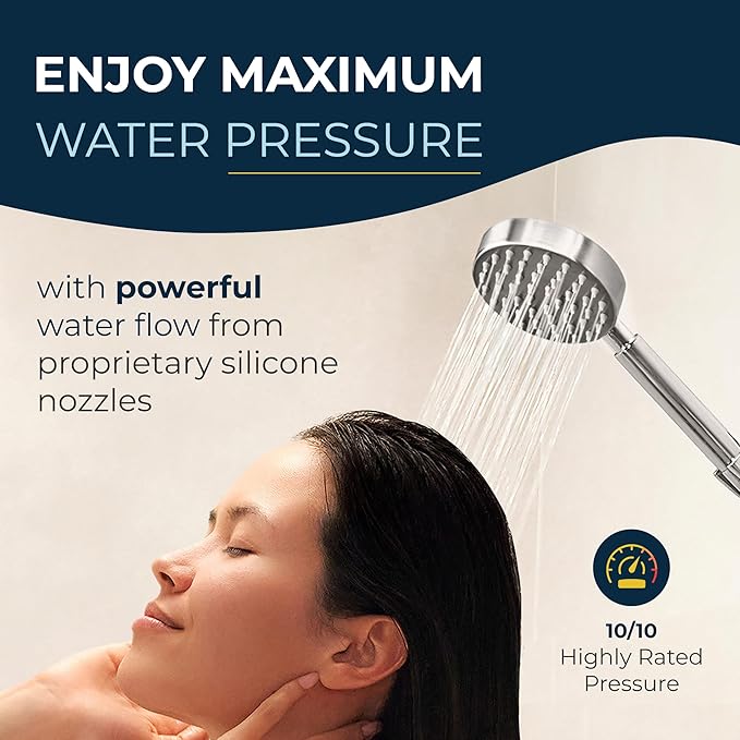 HammerHead Showers® SOLID METAL 27.5 Inch Shower Slide Bar Set and Handheld Shower Head with Hose — BRUSHED NICKEL — 1.75 GPM Low Flow Spray Wand — Easily Adjust Height & Angle of Handshower