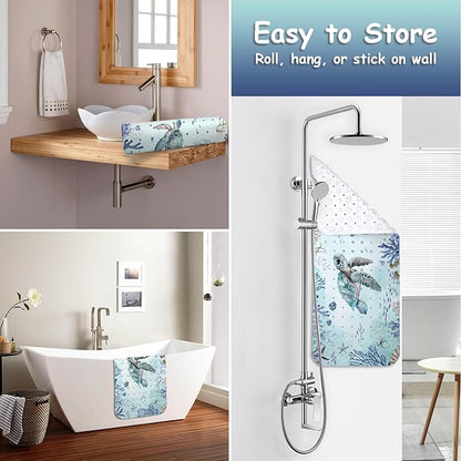 Bathtub Mat Non Slip, Turtle Extra Long Bath tub Mat Shower Floor Mat with Suction Cups and Drain Holes for Adults Kids Elderly 40 X 16 Inch