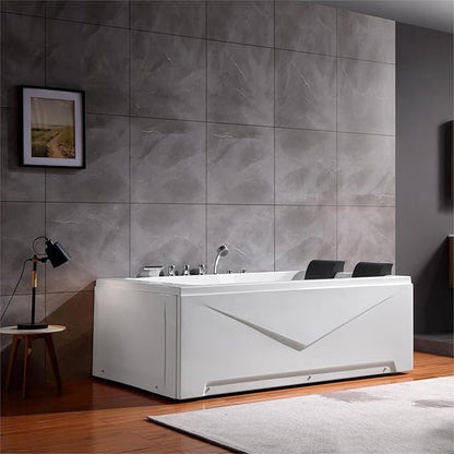 Empava Whirlpool Bathtub 71 Inch,2 Person Whirlpool Tubs With 16 Jets,Jetted Bathtub,Acrylic SPA Bath Tub,Hydro Massage Bathtub With Right Drain,3-Side Apron,White