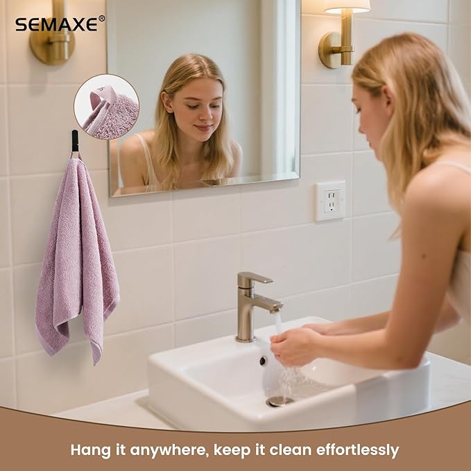 SEMAXE Purple Hand Towels for Bathroom, 100% Cotton Towels with Hanging Loops, Soft and Highly Absorbent, 4 Pack Hand Towel Set for Gym, Shower, Hotel, Spa and Kitchen