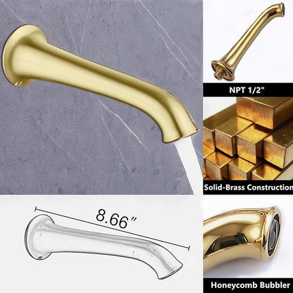 Dual Antique Shower Head System with Tub Spout: 9" Ceiling Mounted Rain & 6" Wall Mount Rainfall, Handheld Spray Vintage Faucet Set, 4 Way Diverter Brass Valve with Trim Kit, Brushed Gold