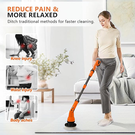 1000RPM Electric Spin Scrubber, 20V Cordless Cleaning Brush with Adjustable Extension Arm, 4 Replaceable Cleaning Heads, Hook and Gloves, 1 Hour Fast Charge, Waterproof - for Bathroom/Tub/Tile/Floor