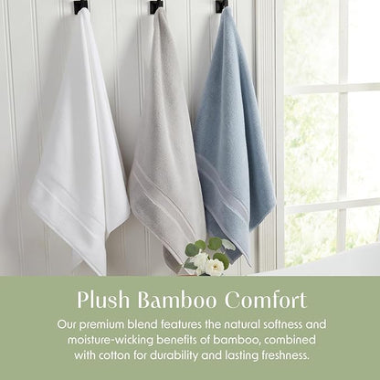Springtree Home Luxury Bamboo Rayon Bath Towel Set 6 Piece Set | 35% Bamboo Rayon - 65% Cotton | Absorbent Quick-Dry Towels for Bathroom | Oeko-TEX Standard 100 Cotton | Blue Fog