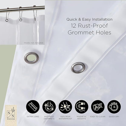 Stitch & Stone Shower Curtain Liner, Premium Medium Weight Durable Waterproof 6g PEVA for Bathroom with Weighted Magnets, Extra Long 72" x 78", Clear 1 Pack