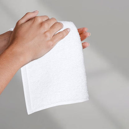 Amazon Basics Fast Drying Cotton Washcloths for Bathroom, Machine Washable, Soft and Absorbent, 12 x 12 in, White, 60 Pack