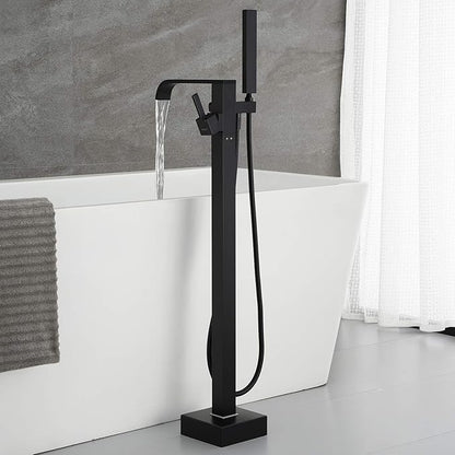 Freestanding Bathtub Faucet Tub Filler Black Floor Mount Bathroom Faucets Brass Single Handle with Hand Shower