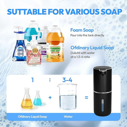 2 Pack Automatic Foaming Soap Dispenser,Touchless Foam Soap Dispenser,12.8oz Rechargeabled Wall Mounted Smart for Bathroom and Kitchen Dish Soap,Easy for Toddlers(Black)