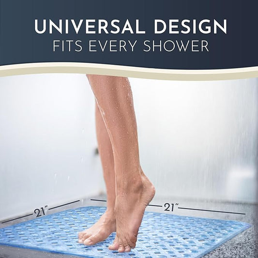 homerella® Shower Mat Non Slip Anti Mold, Non Slip Shower Mats for Inside Shower Stall Anti Slip Mat, Square Shower Floor Mat 21 x 21 in with Suction Cups & Hooks for Quick Drying, Machine Washable