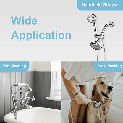 OFFO Shower Hose High Flow 0.43” Large Bore, 120 in Kink Free Stainless Steel Shower Head Hose Replacement Universal G1/2”, Leak-proof Extra Long Flex Handheld for Pet Bathing Cleaning, Chrome