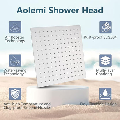 Aolemi Shower Faucet Set, High Pressure Shower System with 2-in-1 Handheld Sprayer, Wall Mount Fixture Combo with Rough-in Valve, 10 Inch Shower Head, Polish Chrome