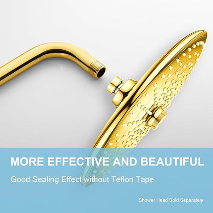 OFFO Shower Arm with Flange, 12 in Bright Gold Wall Mount Replacement Angle Shower Head Arm Wall-Mounted For Fixed Shower Head & Handheld Showerhead