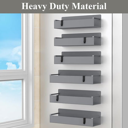 6 Pack Magnetic Spice Rack Organizer for Refrigerator and Oven, Dark Grey Fridge Organizers and Storage for Kitchen