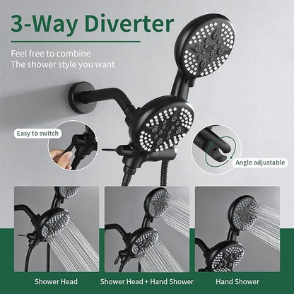2 Handles Tub Shower Faucet Set Shower System with Tub Spout Bathtub Faucet Set Shower Tub Combo Set Complete Tub and Shower Trim Kit Matte Black