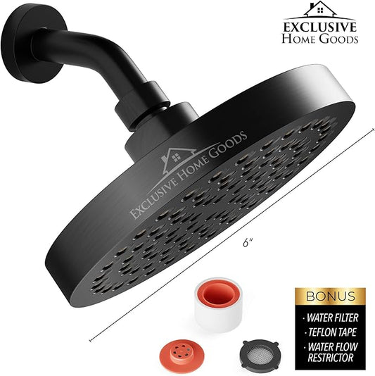 Heatsistence Rainfall Shower Head - 6" High Pressure Shower Heads 2.5 GPM Matte Black Shower Head with Anti-Clog 90 Rubber Jets - 360° Rotation Adjustable Shower Head - Rustproof Bathroom Shower Head