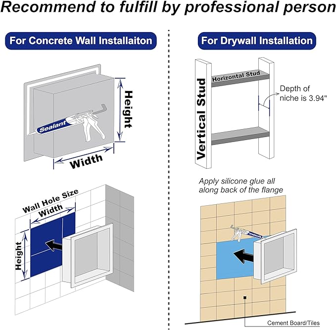 Stainless Steel Shower Niche 36" X 12" Matte Black No Tile Needed Horizontal Niche Shower Recessed Wall Niches for Bathroom Storage Over Mount Installation
