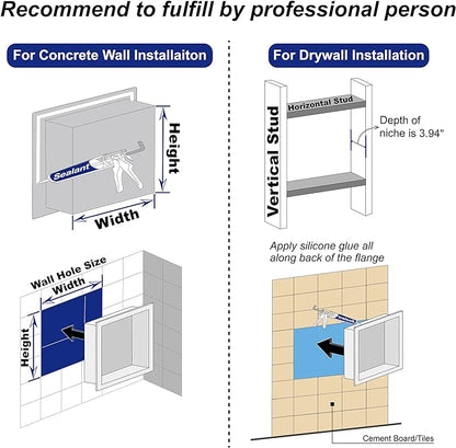 Stainless Steel Shower Niche 36" X 12" Matte Black No Tile Needed Horizontal Niche Shower Recessed Wall Niches for Bathroom Storage Over Mount Installation
