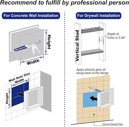 Stainless Steel Shower Niche 18" X 12" Brushed No Tile Needed Niche Shower Recessed Wall Horizontal Niches for Bathroom Storage Over Mount Installation